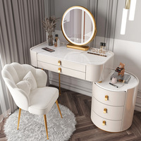 Meuble de Maison Coiffeuse de Chambre Grise Table de Maquillage en Bois Blanc MDF avec Tabouret