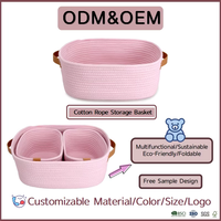 Panier cadeau personnalisé pour nouveau-nés, ensemble de paniers de rangement en corde de coton rose pliable et durable, respectueux de l'environnement, pour couches, jouets et serviettes