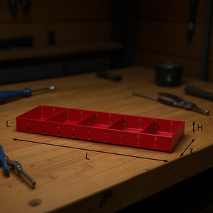 Plateau de rangement pour outils en métal rouge avec séparateurs pour l'organisation de l'atelier Dimensions L x H x P - Product Image 3