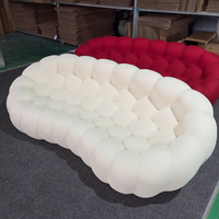 Ensemble de canapés bulle, canapé incurvé 2/3 places + fauteuil lounge et pouf, en tissu bouclé/épais et capitonné, pour salon, hall d'hôtel