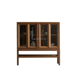 High-End Eco-Friendly <b>Solid</b> <b>Wood</b> <b>Bookcase</b> with Glass Door for Home Villa Home Bar & Hotel Living Room Kitchen Cabinet Storage - Product Image 2