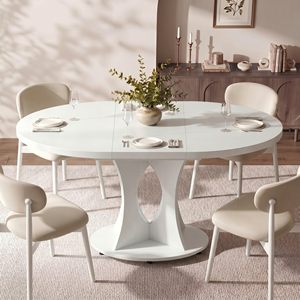 Table à manger extensible ronde moderne SENYU, plateau en plastique blanc, 6 places, design minimaliste, meubles pour la maison - Product Image 1