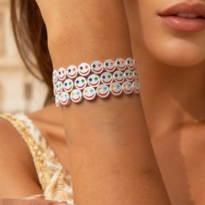Pulseras Elásticas de Satén Color Plata con Diseño Bohemio de Cara Feliz para Mujer, Pulseras de Moda con Múltiples Niveles - Product Image 6