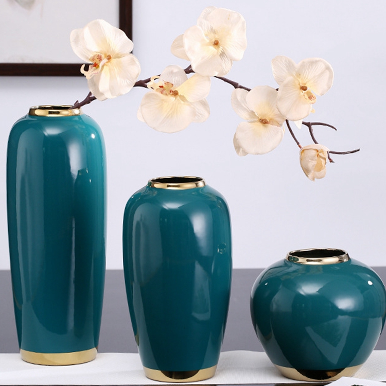 Nordic  living room tabletop interior flower arranging handicraft decoration  dark green three piece ceramic vase