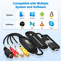 Carte de capture vidéo USB 2.0 RCA AV 1080P, adaptateur AV vers USB-A et Type-C pour caméra, VHS, magnétoscope, pour enregistrement vidéo analogique, câble de 1 m