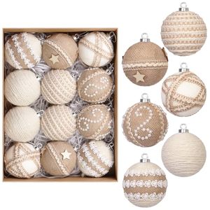 Boules de Noël en coton et lin de 8 cm avec mousse, décorations suspendues pour sapin de Noël, vente en gros - Product Image 1