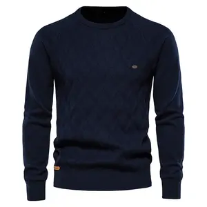 Nieuwe design gebreide 100% katoenen pullover met aangepast logo, effen kleur, winter, lange mouwen, heren trui - Product Image 6