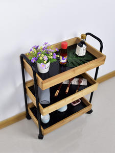 Chariot de rangement mobile en bambou à roulettes pour la cuisine, la chambre à coucher et la salle de bain. - Product Image 3