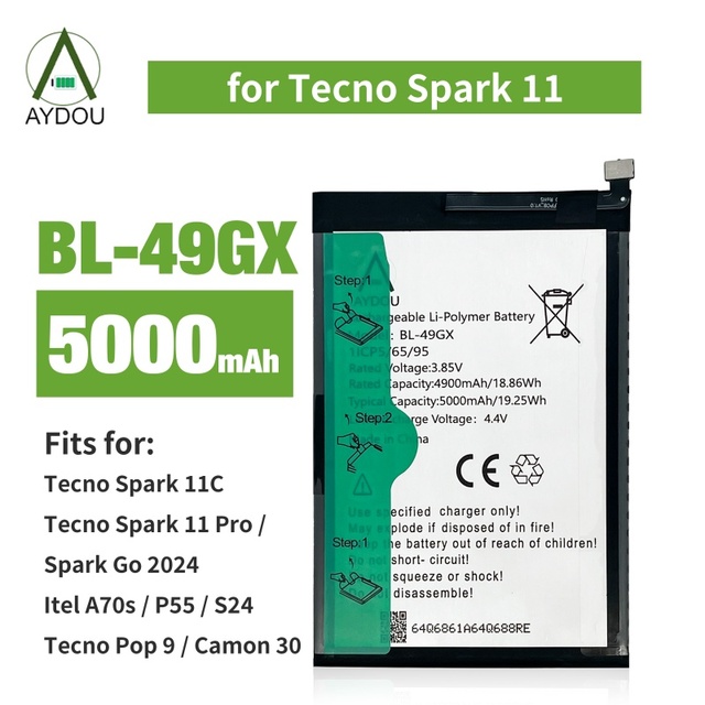 OEM Lithium Mobile Phone Battery BL-49GX Tecno Spark 11 5000mAh 12-Month Warranty CE/FCC Certified 24/7 Support Stock Fast