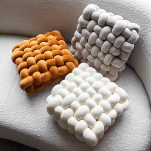 Almohada grande de terciopelo suave con nudo cuadrado, sofá decorativo para el hogar, patrón de hojas tejidas, estilo europeo americano, antibolitas - Product Image 2