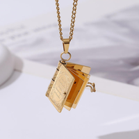 Collier pendentif livre ouvert/fermé en acier inoxydable plaqué or 18 carats pour femme, boîte photo vierge personnalisable, bijoux gravables, étanche