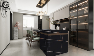 Yunfu nhà máy Bán buôn giá nhân tạo làm bằng đá cẩm thạch cái nhìn calacatta Đen Quartz đá slab cho nhà bếp đảo - Product Image 3