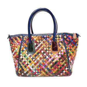 Sac à main Ando en cuir de vache véritable pour femme, sac à bandoulière coloré en patchwork tissé - Product Image 4