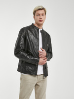 Veste d'hiver en similicuir pour homme, col Mao, respirante, épaisseur standard, longueur normale, manches régulières, couleur noir, taille S