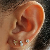 Minuscules boucles d'oreilles mignonnes en argent sterling 925 plaqué or véritable 18 carats en gros