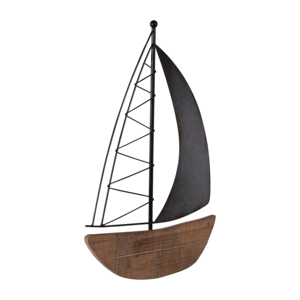 Decorazione Murale Nautica in Metallo, Design Barca a Vela, in Ferro e Legno, Arredo Costiero, 19 Pollici, Marrone - Product Image 2