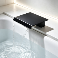 Robinet de baignoire carré noir mat HONGDEC, robinet de baignoire à montage sur pont, sortie d'eau à large débit, robinet de salle de bain