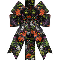 Ruban en satin polyester lumineux à LED pour Halloween, noir, avec motifs tête de citrouille, araignée et sorcière, fabriqué en Chine