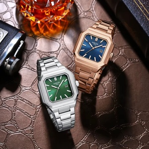For 2689 Luxury Fashion Square Stainless Steel Quartz <b>Watch</b> 3BAR Water Resistant Luminous Hands 40-44mm Dial Push Button - Product Image 3