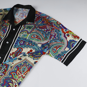 New Arrival <strong>Men's</strong> Casual Summer 100% Cotton Eco-Friendly Anti-Wrinkle Breathable <strong>Paisley</strong> Satin Digital Print Short Sleeve <strong>Shirts</strong> - Product Image 4
