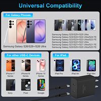 Chargeur portable de haute qualité avec prise américaine 45W, double port Type C, adaptateur de charge rapide et câble, adaptateur de chargeur de voyage USB pour téléphone