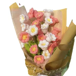 Artificial Crochet Flower Wholesale Valentine's Day Gift Artificial Flower Wool Finished Products Crochet Flower Hand Knitted