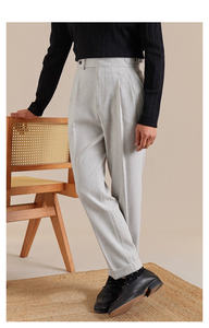 Limitations lin double pantalon plissé taille conception télescopique <span class=keywords><strong>Nabil</strong></span> nouveau printemps britannique hommes d'affaires décontracté jambe droite - Product Image 2