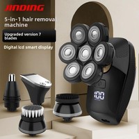 Rasoir électrique multifonction pour homme, rechargeable par USB, avec sept lames, brosse pour crâne chauve et tondeuse à poils de nez