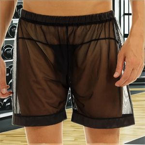 Mens Casual Elastic Waist <b>See</b>-<b>through</b> Mesh Loose Lounge <b>Boxer</b> Shorts Quick Dry Breathable Transparent - Product Image 1