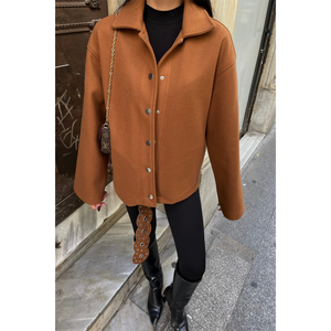 Chaqueta de Cachemira Marrón de Manga Larga, Tejida, Cálida, Informal, para Otoño, Abrigo de Mezcla de Lana para Mujer - Product Image 2