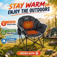 Fauteuil chauffant avec coussin chauffant, design double lune, mobilier d'extérieur, chaise pliante de camping, alimentation USB, tissu Oxford