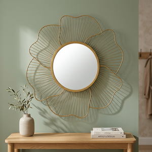 Miroir mural en métal doré fait main, grand miroir décoratif floral en forme de soleil, pour salon, chambre, couloir, décoration intérieure - Product Image 6