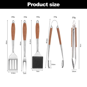 Set di Utensili per Barbecue in Legno di Rosa, Accessori Robusti per Grigliare: Spatola, Forchetta, Pennello e Pinze, Set Essenziale per Barbecue all'Aperto - Product Image 2