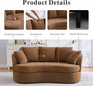 Ghế sofa góc cong rộng 73.82 inch, 3 chỗ ngồi, hiện đại, sang trọng, bọc vải nhung xù, lưng tựa đệm nổi, chỗ ngồi siêu sâu, dành cho phòng khách - Product Image 4