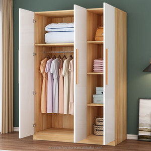 Lemari Pakaian Kayu Modern Populer untuk Apartemen, Kabinet Kecil Penyimpanan <span class=keywords><strong>4</strong></span> Pintu, Sederhana, Ekonomis, Cocok untuk Sewa - Product Image 4
