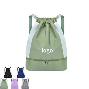 Large Capacity Double-Layer Shoe Placement New Style Sports Basketball <b>Drawstring</b> <b>Backpack</b> Zipper Closure for Travel Outdoor Use - Product Image 1