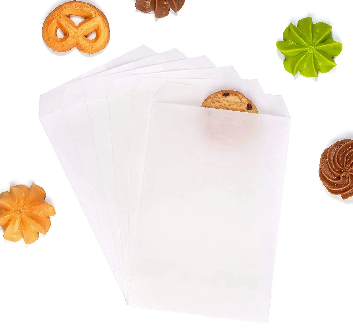 मोम पेपर बैग Glassine बैग 5x7 इंच इलाज कुकी बैग अर्ध-पारदर्शी कुकी आस्तीन