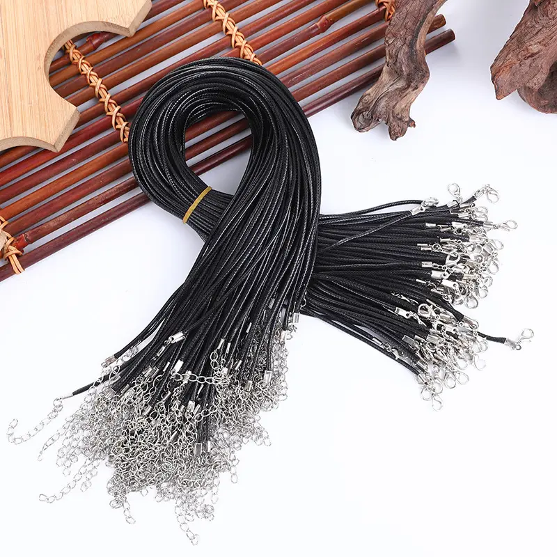 Custom Black Leather Rope Chain Lobster Clasp Wax String Cord Jóias Acessórios para DIY Gemstone Pendant Necklace