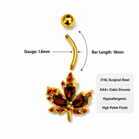 Anneaux de nombril en acier inoxydable 316L doré avec zircon CZ, motifs feuille d'érable, fleur, cœur, croix, bijoux de piercing pour femme