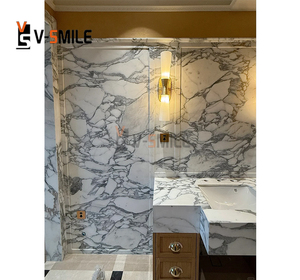 Juego de tocador de baño blanco y gris personalizado Gabinete de baño superior de mármol moderno de lujo con lavabo de cerámica - Product Image 2