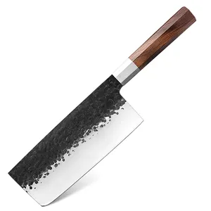 Faca de cozinha japonesa de aço inoxidável de alto carbono de alta qualidade feita à mão de 7,5 polegadas, faca de açougueiro com cabo de madeira Mkuruti