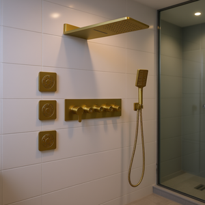 Wall Mounted Rainfall <b>Shower</b> System Brass Finish 3 Body Sprays Handheld Bath Hardware Set <b>Elegant</b> Design - Product Image 2