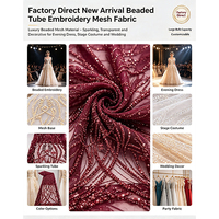 Tissu en polyester 100 % tissé, écologique, à motifs de perles, de sequins et de dentelle brodée, nouveauté en gros, provenance directe usine