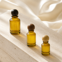 Bouteille de parfum en verre ambré vintage vide avec bouchon en bois, diffuseur d'aromathérapie cylindrique pour la décoration de la maison