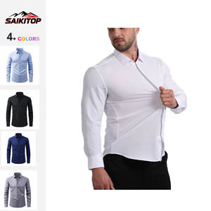 <span class=keywords><strong>Camisa</strong></span> de Hombre de Talla Grande, Ajustada y Elástica, Manga Larga, Tela Antiarrugas, Estilo Casual de Negocios, <span class=keywords><strong>Camisa</strong></span> de Vestir con Botones, Color Sólido - Product Image 1