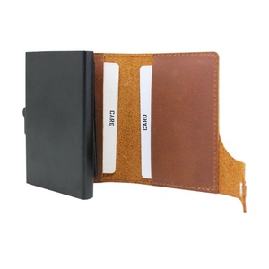 Credit Card <b>Holder</b> RFID Blocking <b>Wallet</b> Slim <b>Wallet</b> Crazy Horse Leather Aluminum Automatic Card <b>Holder</b> for Airtag - Product Image 4