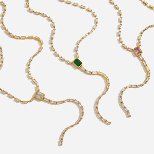 18K Stainless Steel <b>Square</b> Zircon Chain Necklace Geometric Design Bezel Setting Everyday Wear - Product Image 1