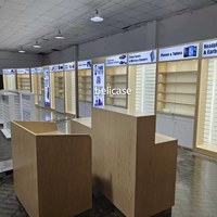 Vitrine personnalisée pour téléphones portables, présentoir en bois pour magasin de réparation de téléphones portables avec panneau rainuré, design intérieur pour boutique de téléphonie mobile