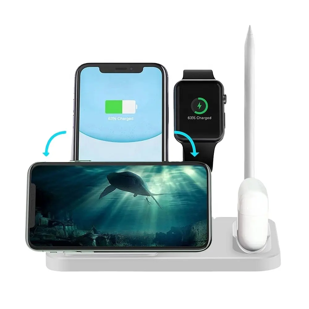 foldable 10W 4 in 1 QI wireless charger for iphone phone, samsung phone apple watch airpod and apple pencil charging
