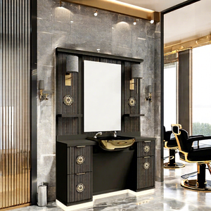 Luxury Commercial Modern Wood Salon Furniture Barber <b>Chair</b> and Pedicure <b>Chair</b> Set with Mirror Station for Outdoor Use - Product Image 1